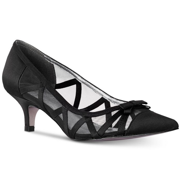 Adrianna Papell Shoes - NIB Lana Black Satin Evening Kitten Pumps By Adrianna Papell.  Size 7.5